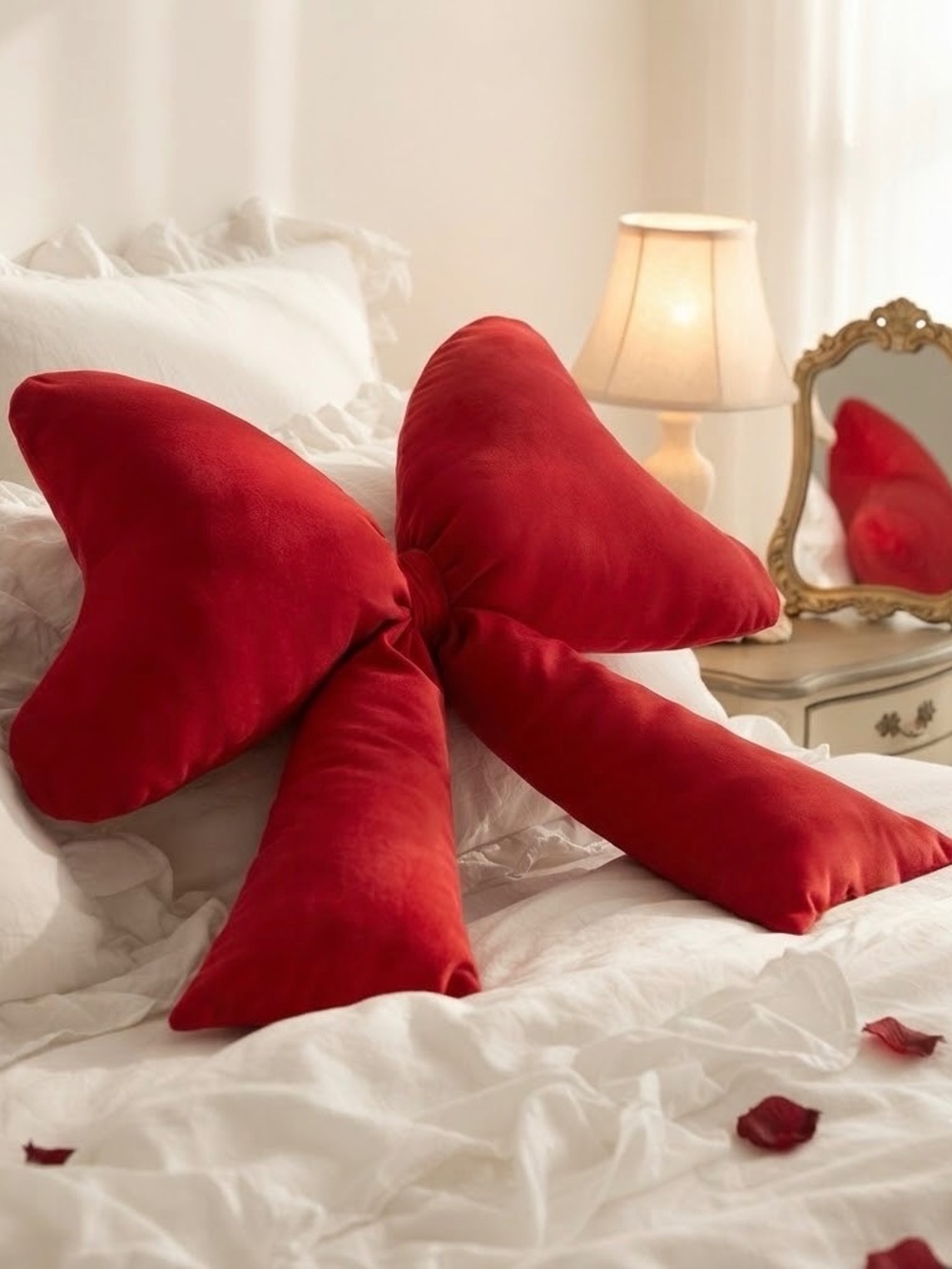 NWT Truly Lou Oversized Red Velvet Bow Pillow - Romantic Coquette Home Decor